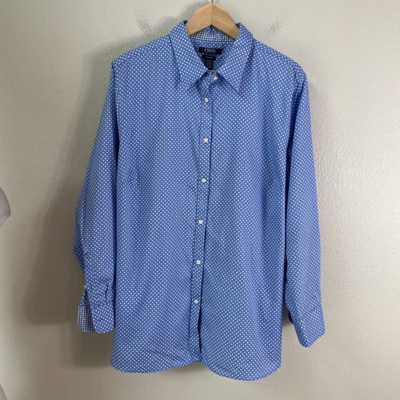 Chaps Womens Plus 2X Blue Polka Dot No Iron Button Up Shirt Blouse - Picture 7 of 9
